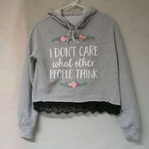 Awake Gray Graphic Hoodie with Lace Hem